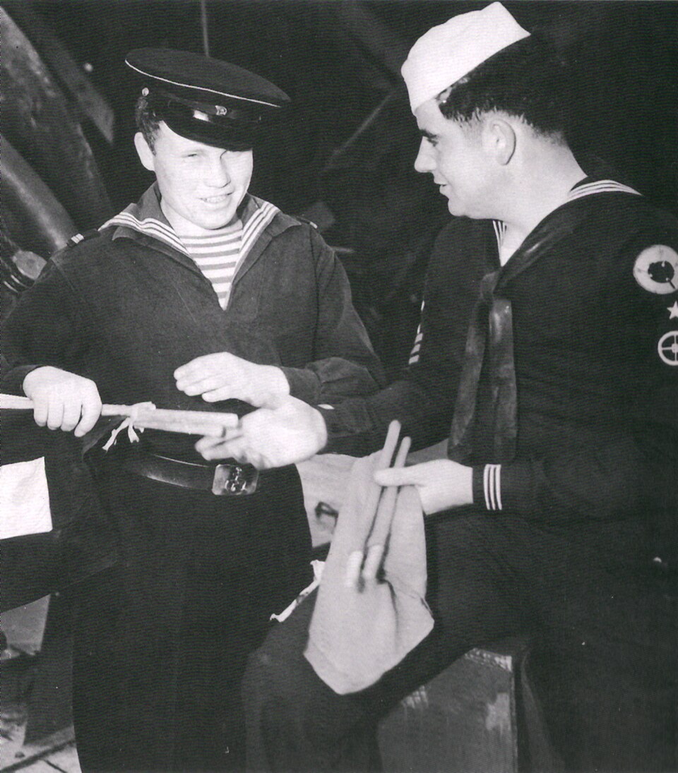 Soviet service man with US Navy officer during Project Hula