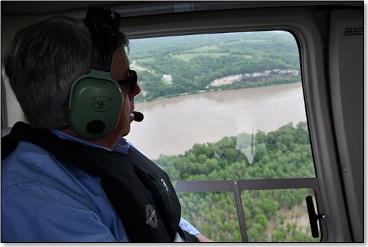 RG3-57_0076 – Governor Mike Parson surveys Missouri River floodwaters from a helicopter, May 24, 2019.