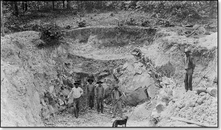 RG110_01_24_0594 – A few men work in John Rowden’s flint clay bank 1.5 miles north of Leasburg in Crawford County on August 3, 1893.