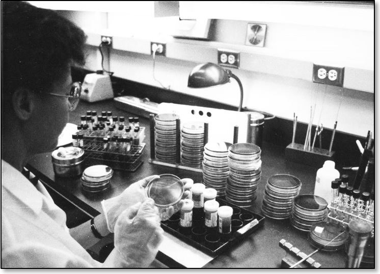 RG115_02483 – An unidentified person works in a Department of Health lab, no date.