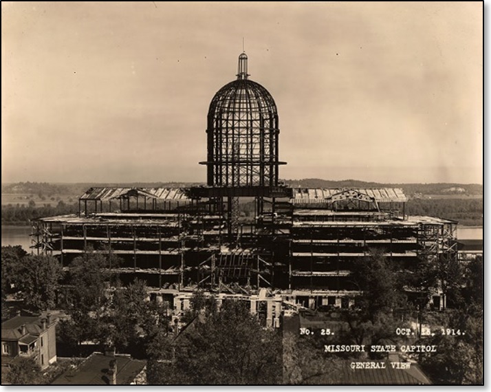 RG395_01_29_029 – The Missouri State Capitol Building is under construction. General view looking north, October 15, 1914.