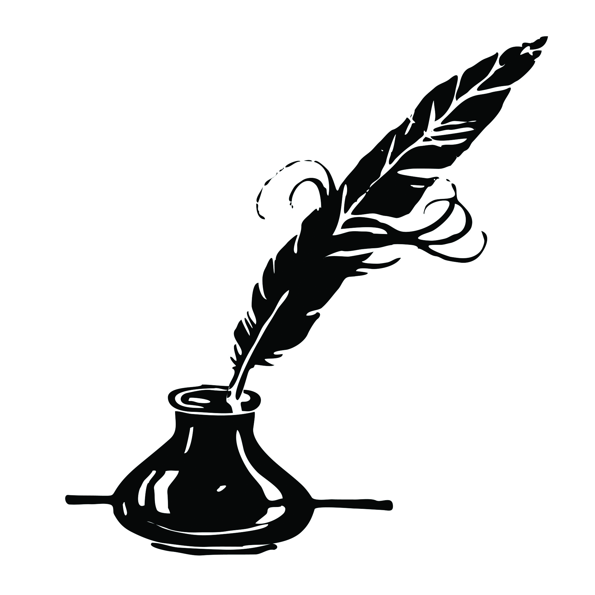 A feather quill resting in an inkwell.