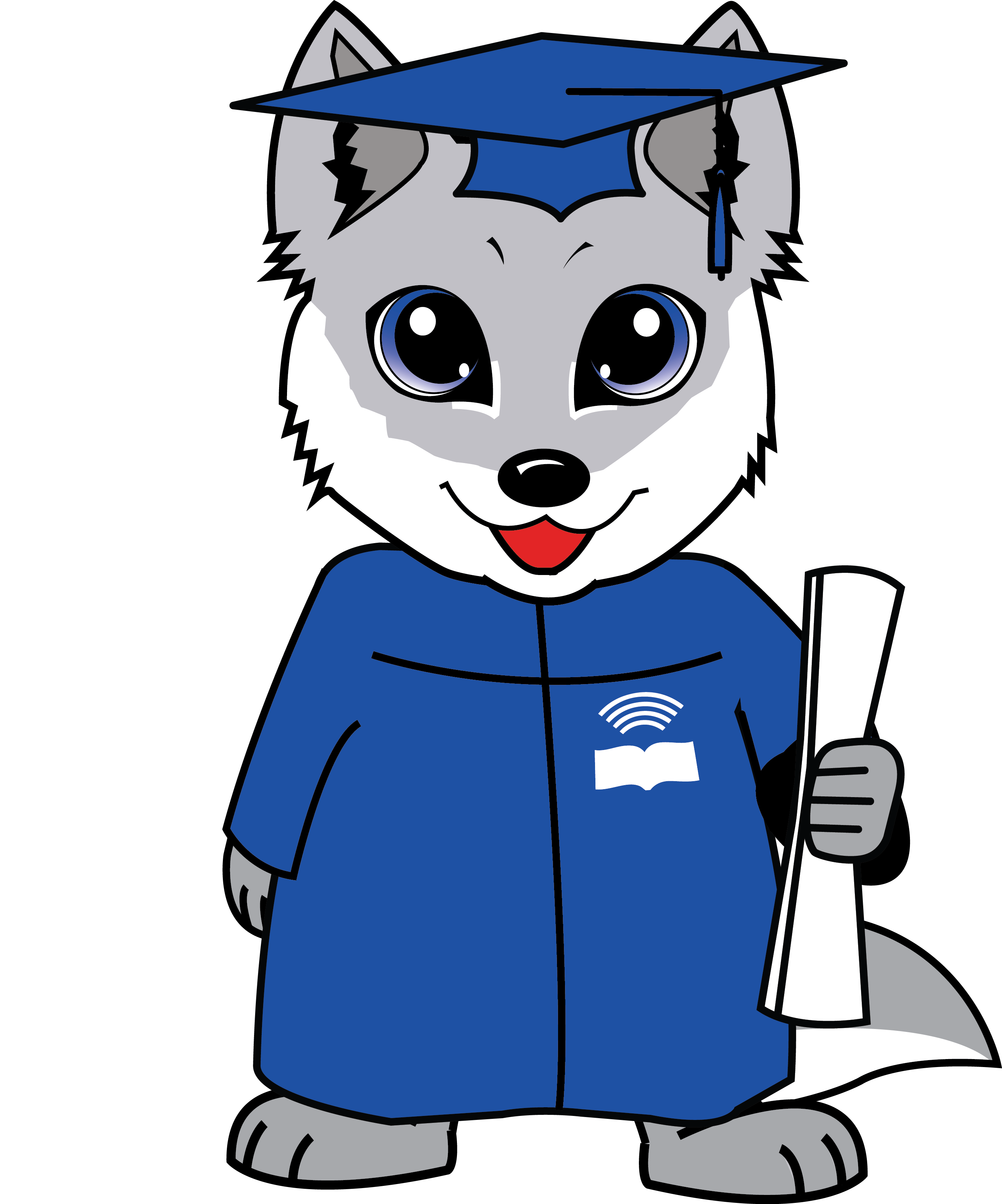 Wolfie in cap and gown.