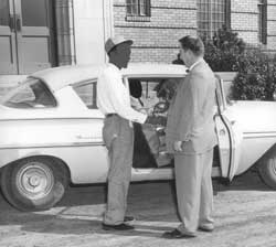 A patient prepares to leave the Fulton State Hospital, c. 1965.