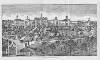 View of the State Lunatic Asylum and grounds, 1884.