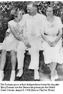 Trumans pose at their Independence home the day after Harry Truman won the Democratic primary for the United States Senate, August 8, 1934 (Kansas City Star Photo)