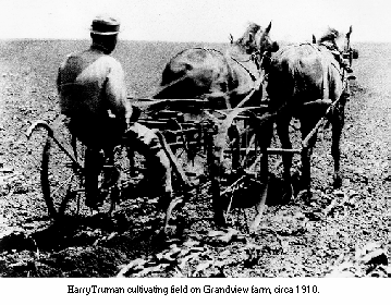 Harry Truman cultivating field on Grandview farm, circa 1910